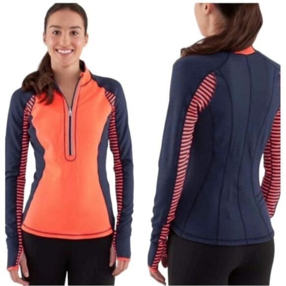 Lululemon Run U-Turn Workout Pullover Light Flare Inkwell Classic Stripe‎ Size 8 - Picture 1 of 12